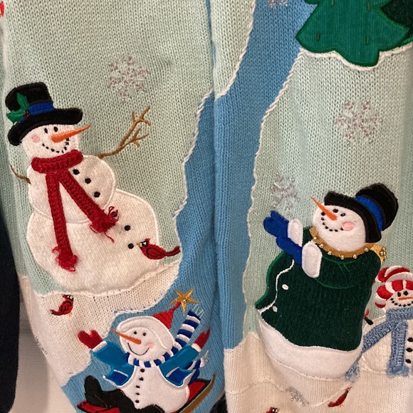 Vintage The Quacker Factory Christmas Sweater Cardigan Snowman Sz:L - Picture 2 of 9